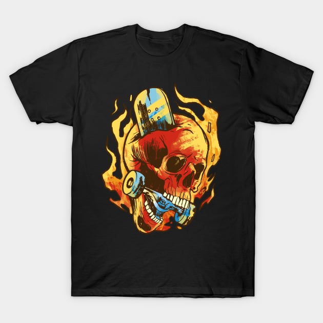 Skull Flame Skater Description T-Shirt by Dennisbani